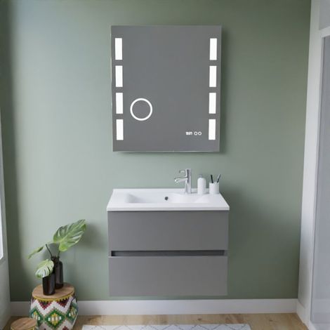 Einzelwaschtischmˆbel ROSINOX 70 cm komplett aus Edelstahl + Excellence-Spiegel Ò Grau Ò Sp∏lbeckenoberflâche aus Kunstharz (1/5)