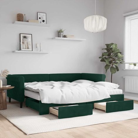 Sofá cama nido con cajones terciopelo verde oscuro 90x200 cm (1/5)