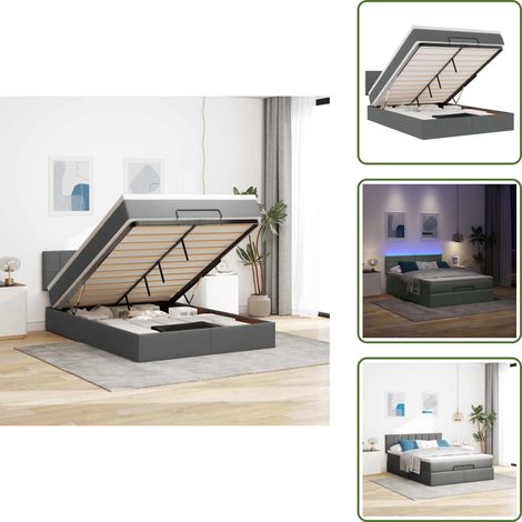 vidaXL Ottomane Bett mit Matratze & LEDs Dunkelgrau 140x190 cm Stoff
