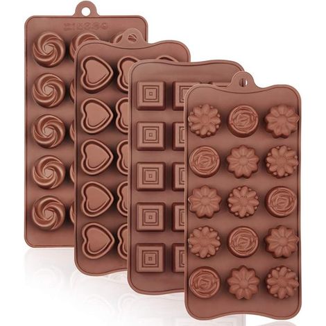 Set di stampi per cioccolato, 4 pezzi, in silicone alimentare, senza BPA, multifunzionale per cioccolatini, cubetti di ghiaccio, prodotti da forno, accessori da cucina (1/5)