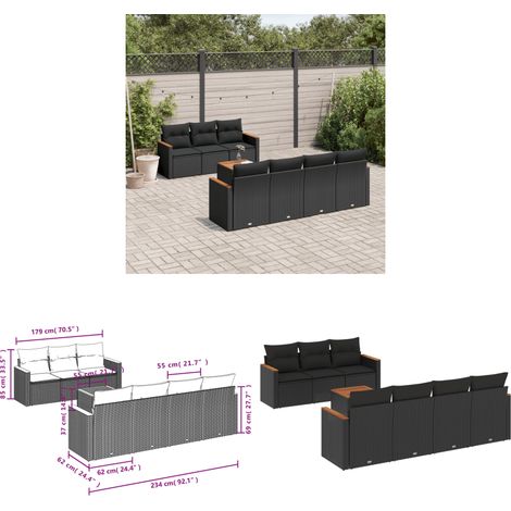8-tlg. Garten-Sofagarnitur mit Kissen Schwarz Poly Rattan - Gartenmöbel - Outdoor Möbel - Esstisch - Lounge Set - Rattan Gartenset - Home & Living (1/3)