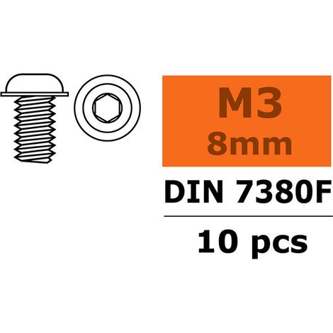 Revtec - Hex Button Head Screw - Flanged - M3X8 - Steel - 10 pcs