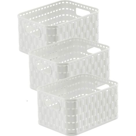 panier rangement lot de 3 boîtes plastique 2 L rotin blanc (1/5)