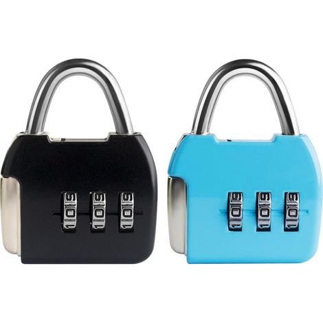 Petit cadenas à combinaison, cadenas à 3 chiffres pour bagages, cadenas de voyage avec code, mini cadenas pour valise, sac à dos, boîte à outils, journal intime (Noir+Bleu, Lot de 2) (1/5)