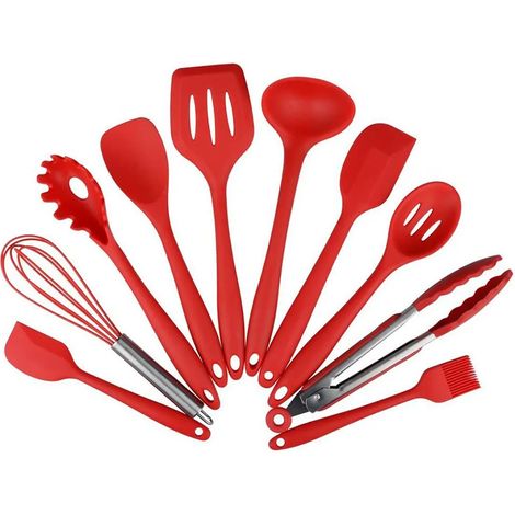 Ensemble de 10 ustensiles de cuisine en silicone résistants à la chaleur, non toxiques et antiadhésifs – kit complet pour la cuisine maison incluant cuillères à soupe et accessoires de pâtisserie (1/5)