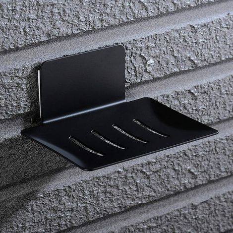 Porte-savon adhésif noir, panier à savon en acier inoxydable, fixation murale sans perçage, étagère de douche robuste, lot de 1 (1/3)