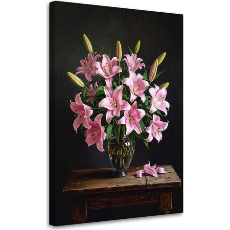 Quadro su tela, Gigli rosa fiori in un vaso, 40x60 (1/5)