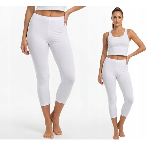 Leggings 3/4 in cotone confortevole, produttore polacco, colore bianco, taglia XL (1/4)