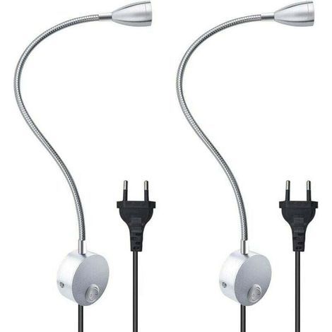 Lampe De Lecture Murale Flexible 3 W Avec Prise Européenne Et Interrupteur, Appliques Murales Pour Lire, Livres, Tête De Lit, Chambre À Coucher (2 Unités, Lumière Chaude) (1/5)