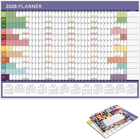 Calendario anual 2026. Para colgar en la pared. Planificador. Apto para 365 días. Planificador anual colgante. Planificador semanal (12 meses) (1/5)