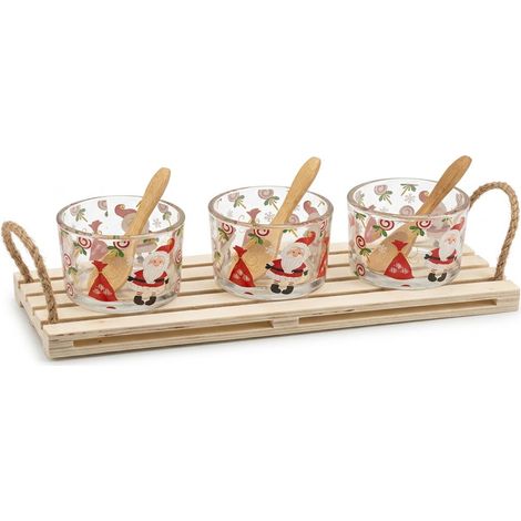 Antipastiera 3 Posti con Ciotole in vetro vassoio e cucchiaini in Legno di Bambù  DECORO babbo Natale Ottima Idea Regalo per Natale Porta Stuzzichini aperitivo Natalizio regalo aziendale (1/5)