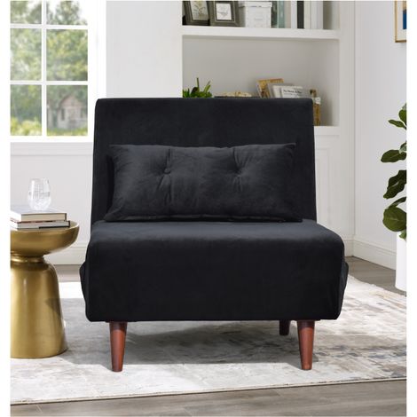 Poltrona letto singolo in tessuto velluto nero dimensioni: 80 x 90 x 84 cm - dimensione letto: 80 x 190 x 28 cm (1/5)