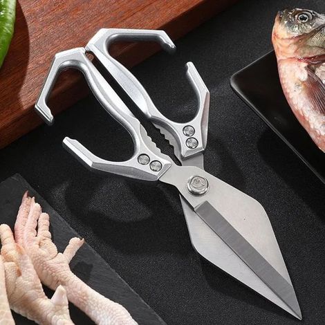 Ciseaux de cuisine - Ciseaux de cuisine 2 en 1 en acier inoxydable, multifonctionnels et robustes, avec casse-noix intégré. (1/2)