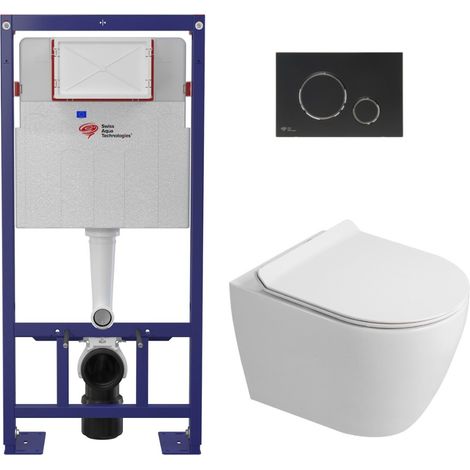 WC-Set Vorwandelement + WC spülrandlos Ceramia PixL mit SoftClose-Sitz + schwarze Platte (STCEPXWT02-IN)