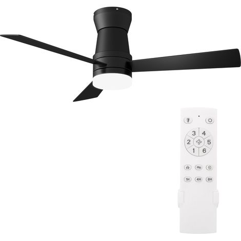 Ventilador de techo con luz LED, 132 cm, silencioso para dormitorio y salón, con mando a distancia, 3 aspas y 6 velocidades, negro (1/5)