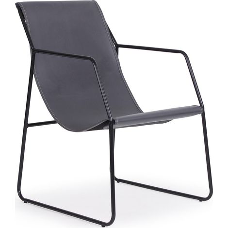Fauteuil Ulysse Métal Noir et Simili Gris
