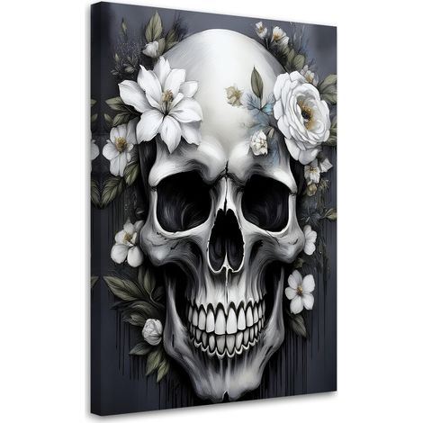 Quadro su tela, Teschio con fiori bianchi - 80x120 (1/3)