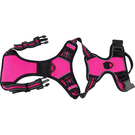 Reflektierendes, verstellbares und atmungsaktives Hundegeschirr aus Nylon, Trainingsweste für Haustiere, rosarot (1/5)