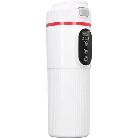 Bouilloire électrique pour voiture, 500 ml, avec fonction chauffante, en acier inoxydable, affichage intelligent de la température et allume-cigare intégré, blanche (1/5)