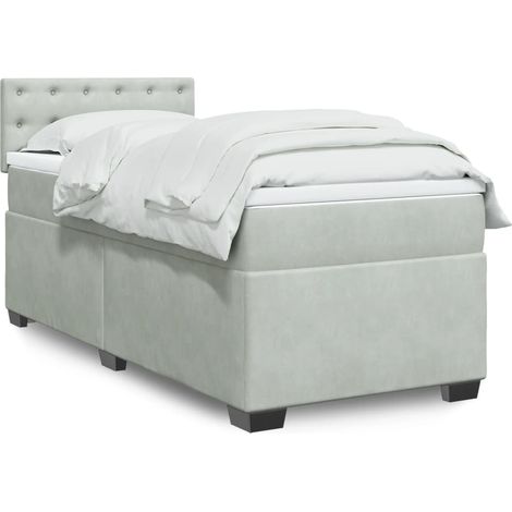Cama box spring con colchón terciopelo gris claro 100x200 cm