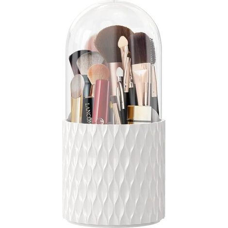 royaluxe - Boîte de rangement pour pinceaux de maquillage 360° blanche avec couvercle 11 x 23 cm Boîte de rangement pour cosmétiques, présentoir pour pinceaux (1/5)