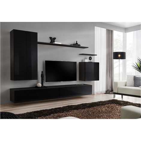 Ensemble meuble TV mural  - Switch II - 270 cm x 160 cm x 40 cm - Noir - Livraison gratuite
