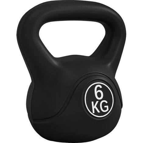 Kettlebell 6 kg base et poignée plates, 20 x 13 x 22 cm, noire, pour forme physique et musculation, domicile et salle de sport