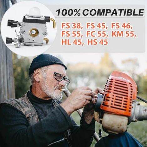 Kit Carburateur pour STIHL FS38 FS55 FS45 FS46 FC55 KM55 HS45 Débroussailleuse, Accessoire FS 38 Pièces de Rechange Carbu avec Joint, Bougie, Filtre à Air, Filtre à Essence