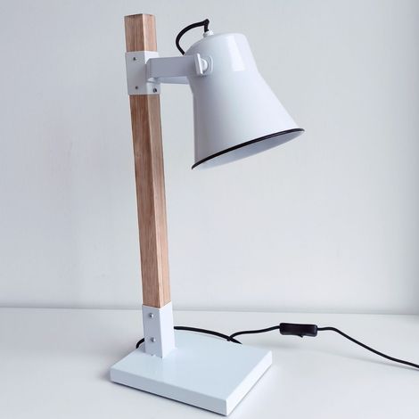 Lampada da tavolo vintage in legno e ceramica smaltata