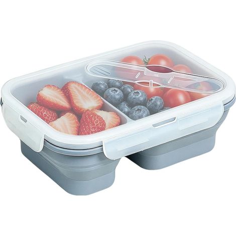 Portapranzo pieghevole in silicone da 1100 ml con coperchio e set di utensili (1/5)