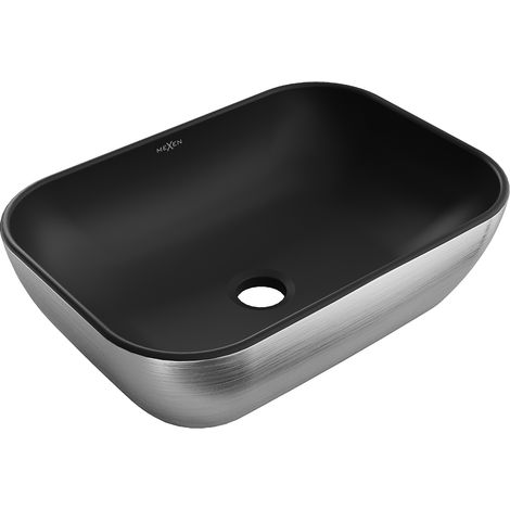 Mexen Rita Aufsatzwaschbecken 45 x 32 cm, schwarz matt/Silber Linienmuster - 21084573