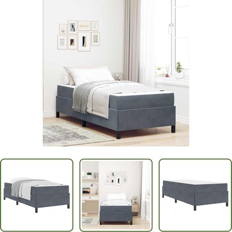 Lits en bois - Cadre de lit avec matelas Gris foncé 100 x 200 cm tissu (1/5)