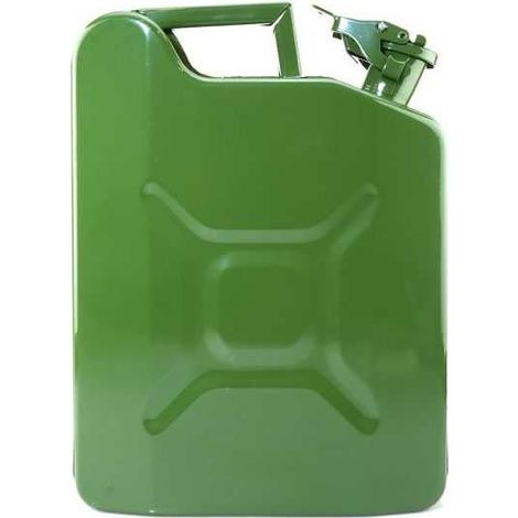 Bidon de 10 litres acier armé. Jerrican métal vert olive pour hydrocarbures. Type US (1/3)