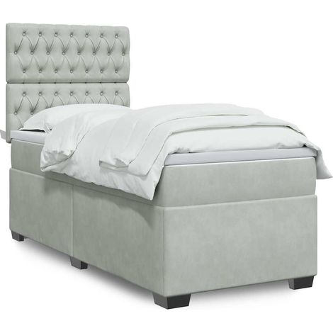 Cama box spring con colchón terciopelo gris claro 90x190 cm