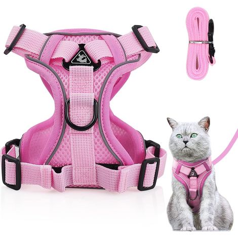 Harnais réglable anti-éclatement pour chat avec laisse - Harnais souple pour chat - Harnais de poitrine pour chat - Chiot - Rose clair - Taille M (1/5)