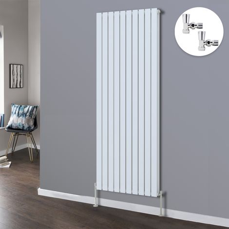 Flat Panel Designer Radiator Bathroom Central Heating Radiators White with Angled Manual Pair of Valves 1800 x 680mm Vertical Double (1/3)