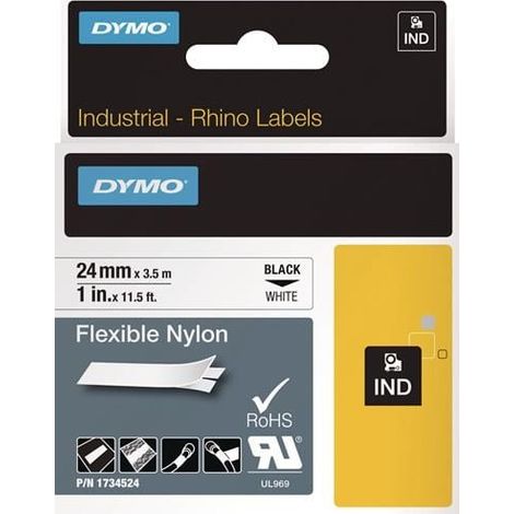DYMO ruban L.24mm ruban L.3,5m ruban nylon flexible noir sur blanc - 1734524 (1/4)