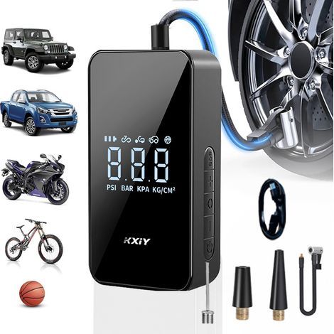 Cordless Tyre Inflator Air Compressor 150PSI, 6000Mah Tyre pump with 12V DC,rechargeable electric bike pump with digital LED Display and Emergency Lighting for Car Motorcycle Bicycle Balls (1/5)
