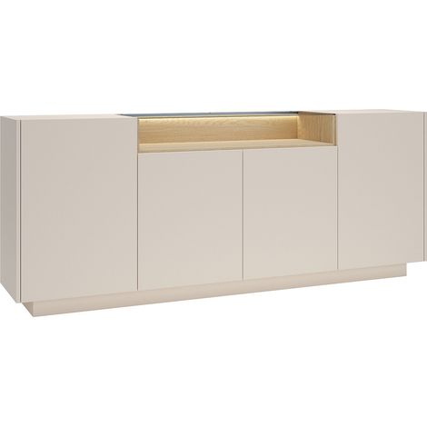 Credenza 4 ante e 1 nicchia con LED Beige e naturale chiaro - ALIVENTO