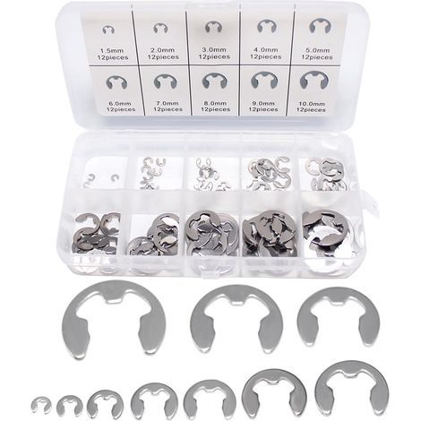 120 Stück Edelstahl-Sicherheitsscheiben, 10 verschiedene Größen, mit Box für Wellenrillenmaschinen, Automobilanwendungen (Silber) (1/5)