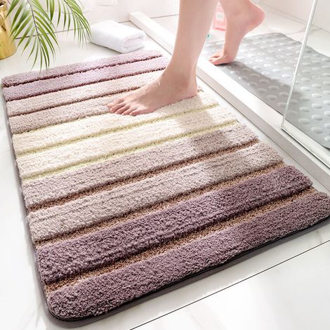 Non-slip bathroom mat, 40 x 60 cm, extra soft, machine washable, water absorbent, beige