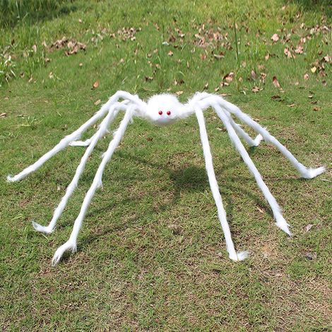 Araignée Géante Blanche 150 cm - Décoration Halloween Réaliste en Peluche, Accessoire Maison Hantée et Fête Effrayante, Farce et Jouet pour Chambre Secrète (1 Pièce)-lsw