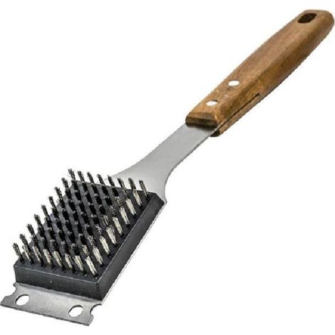 Brosse et grattoir pour barbecue BBQ Aid - Brosse pour barbecue en extérieur avec manche en bois allongé et tête en acier inoxydable remplaçable - Anti-rayures - Brosse pour tous les barbecues (1/4)