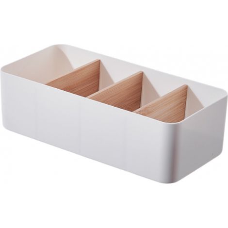 BRAVIX Organiseur de bureau à 4 compartiments en bambou avec porte-stylo, boîte de rangement multifonctionnelle, organisateur de bureau pour stylos, cosmétiques, smartphones, petits objets