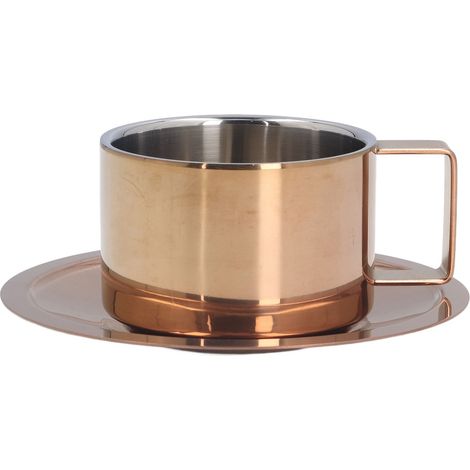 Einfaches und raffiniertes Kaffeetassenset aus Edelstahl 304 mit passender Untertasse, ideal für den Gebrauch zu Hause und im Freien, Farbe Roségold. (1/5)