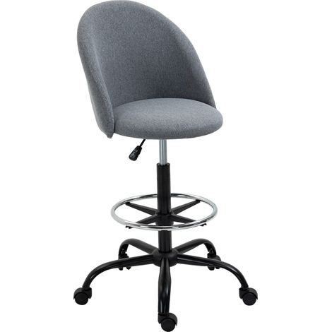 Tabouret de bureau pivotant 360° gris lin, chaise haute réglable 105-125 cm, siège de travail ajustable (1/5)