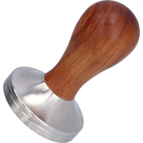 58-mm-Kaffeetamper mit flachem Boden, manueller Presshammer aus Edelstahl mit Holzgriff (1/5)