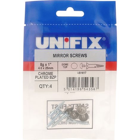Unifix Mirror Screws Dome Top Chrome Plated BZP 8G x 1" - 20 (1/2)