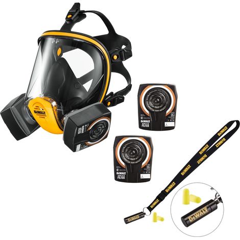 Dewalt A2P3 Full Face Large Dust Mask Respirator + Filters + Ear Plugs (1/5)