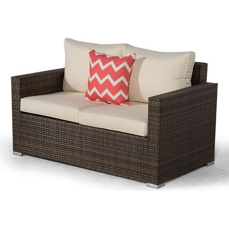 Giardino Sydney Rattan 2 Seater Loveseat Sofa - Brown (1/5)